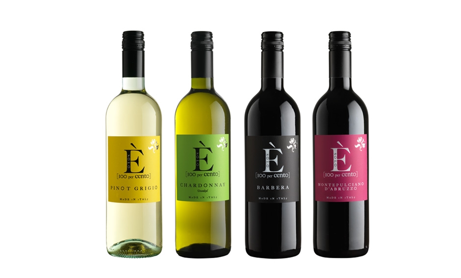 Orion Wines. Le etichette della linea È : Barbera, Pinot Grigio, Montepulciano, Chardonnay